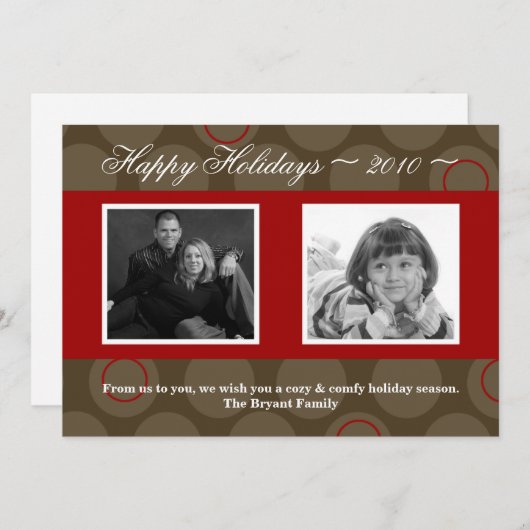 5x7レッドブラウン水玉模様Poka PHOTOクリスマスカード シーズンカード (正面/裏面)