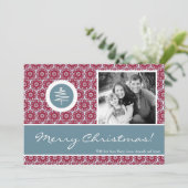 5x7レッドブルークリスマスツリーPHOTOクリスマスカード シーズンカード (スタンド正面)