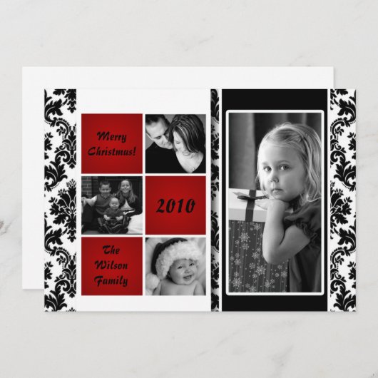 5x7レッドボックスダマスクフォトクリスマスカード シーズンカード (正面/裏面)