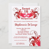 5x7レッドマスカレードスウィート16誕生日招待状 招待状 (正面)