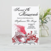 5x7レッドマスカレードスウィート16誕生日招待状 招待状 (スタンド正面)