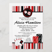 5x7レッド&ブラックラスベガスバチェロレッテ招待状 招待状 (正面/裏面)