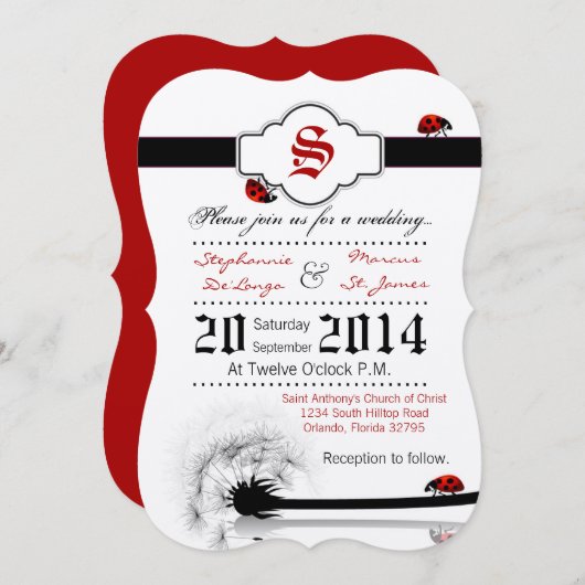 5x7レディーバグダンドリオンフラワー結婚式招待状 招待状 (正面/裏面)