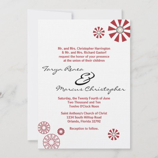 5x7レトロディスクフラワーリネン結婚式招待状 招待状 (正面)