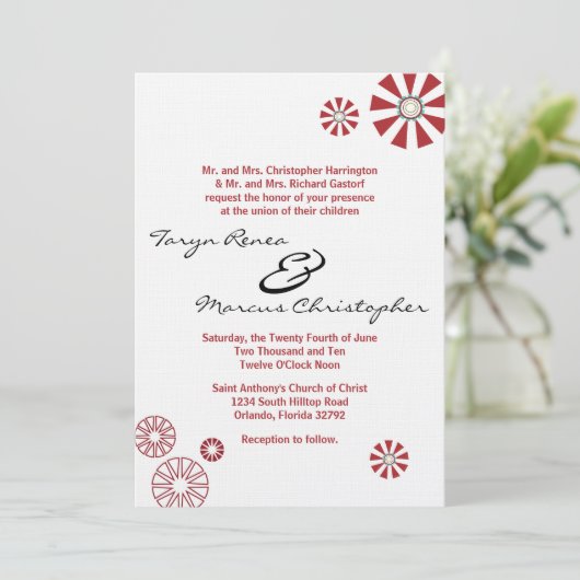 5x7レトロディスクフラワーリネン結婚式招待状 招待状 (スタンド正面)