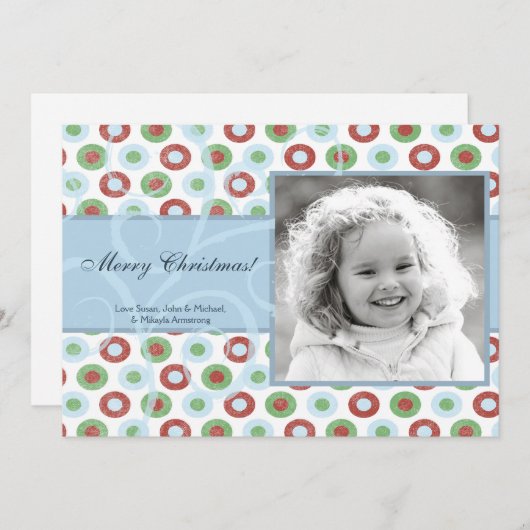 5x7レトロ旋回水玉模様PHOTOクリスマスカード シーズンカード (正面/裏面)