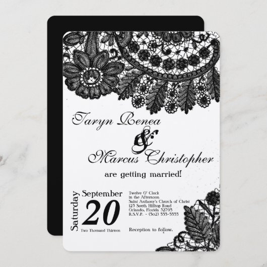 5x7ヴィンテージブラックレースドリー結婚式招待状 招待状 (正面/裏面)