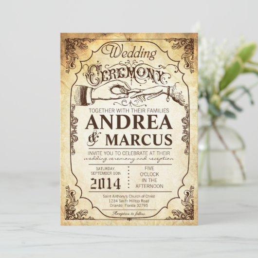 5x7ヴィンテージ式のリングのExchaの結婚式招待状 招待状 (スタンド正面)