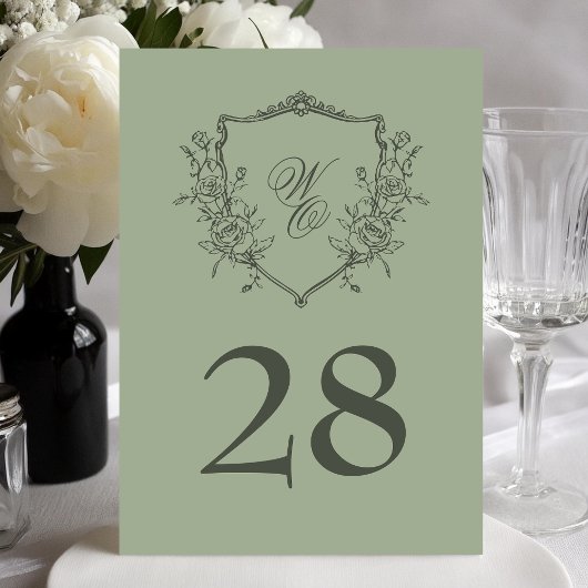 5x7ヴィンテージ結婚クレストのオリーブ仙台テーブル番号