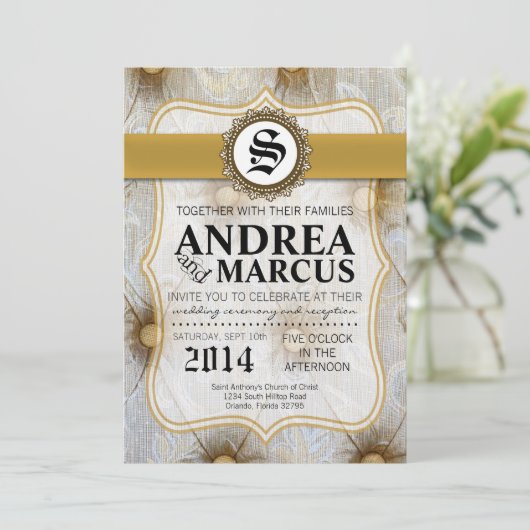 5x7ヴィンテージPinのタックの生地の結婚式招待状 招待状 (スタンド正面)