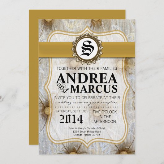 5x7ヴィンテージPinのタックの生地の結婚式招待状 招待状 (正面/裏面)