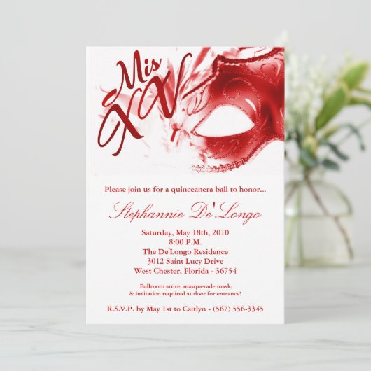 5x7仮面舞踏会のマスク15のキンセアニェラの球の招待状 招待状 (スタンド正面)