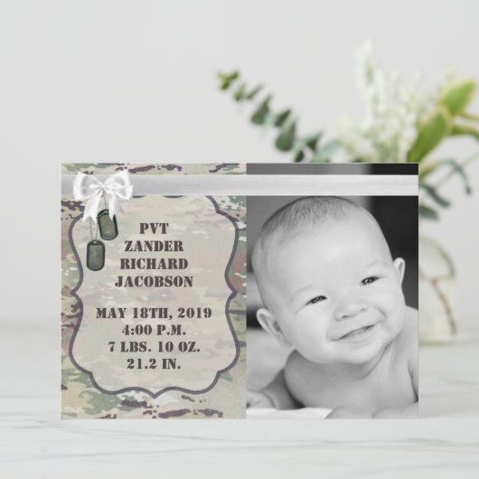 5x7写真の誕生発表陸軍OCP迷彩柄制服 案内状 (スタンド正面)