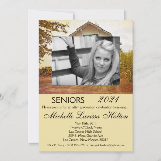 5x7写真卒業パーティー招待状サンセットバーン 招待状 (正面)