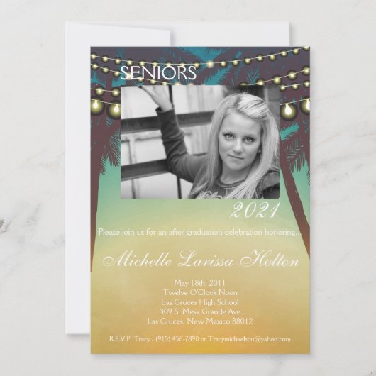 5x7写真卒業パーティー招待状ビーチサンセット 招待状 (正面)