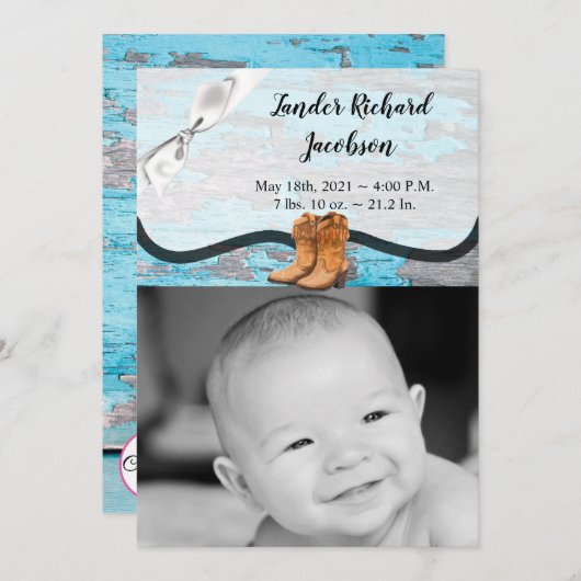 5x7写真誕生のお知らせアーミーブルーウッドバーンD 案内状 (正面/裏面)