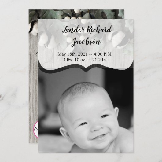 5x7写真誕生のお知らせ陸軍の綿花工場ber 案内状 (正面/裏面)