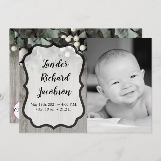 5x7写真誕生のお知らせ陸軍の綿花工場ber 案内状 (正面/裏面)