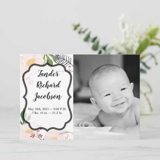 5x7写真誕生のお知らせ陸軍ベビーピンクコスモス 案内状 (スタンド正面)