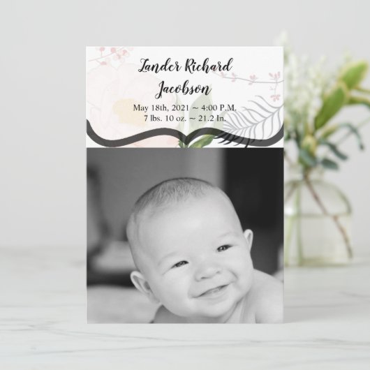 5x7写真誕生のお知らせ陸軍ベビーピンクコスモス 案内状 (スタンド正面)