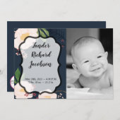 5x7写真誕生のお知らせ陸軍ベビーピンクコスモス 案内状 (正面/裏面)