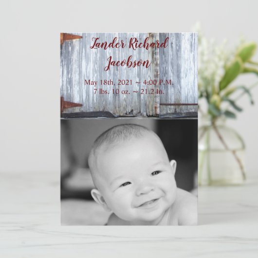 5x7写真誕生のお知らせ陸軍ホワイトウォッシュウッド 案内状 (スタンド正面)