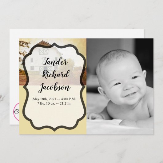 5x7写真誕生発表陸軍サンセットバーンクン 案内状 (正面/裏面)