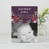 5x7写真誕生発表陸軍プラムパープルバラ 案内状 (スタンド正面)