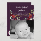 5x7写真誕生発表陸軍プラムパープルバラ 案内状 (正面/裏面)