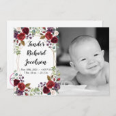 5x7写真誕生発表陸軍ホワイトローズ金ゴールド 案内状 (正面/裏面)