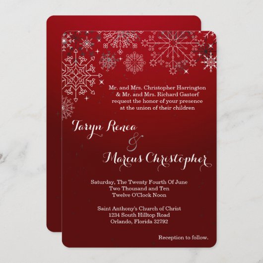 5x7冬の雪片スノーアイス結婚式招待状 招待状 (正面/裏面)