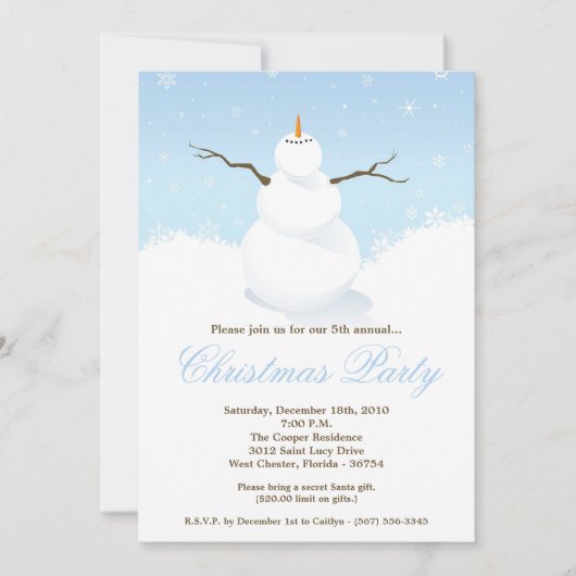 5x7冬の雪雪だるまクリスマス招待状 招待状 (正面)