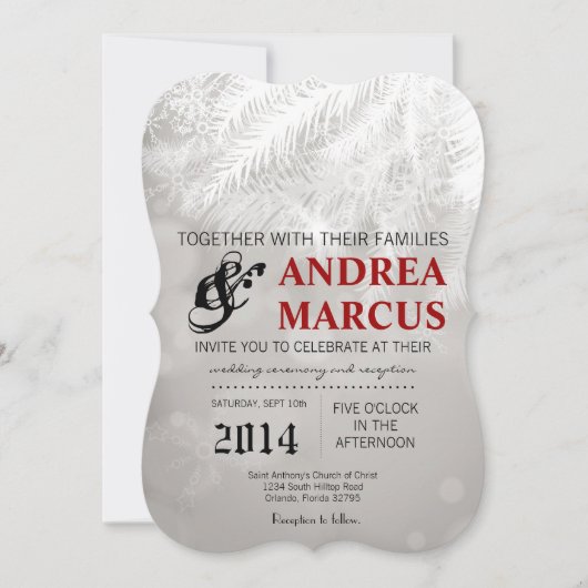 5x7冬ホワイトパインツリーニーズ結婚式招待状 招待状 (正面)