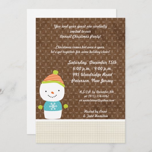 5x7冬雪だるま冬の雪の招待 招待状 (正面/裏面)