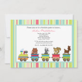 5x7動物の列車の乗車の誕生日のパーティの招待状 招待状 (正面)