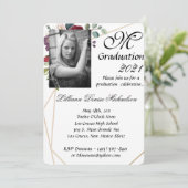 5x7卒業パーツ招待状ホワイトローゼス金ゴールドGe 招待状 (スタンド正面)
