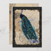 5x7古代ピーコックヴィンテージウェディング招待状 招待状 (正面/裏面)