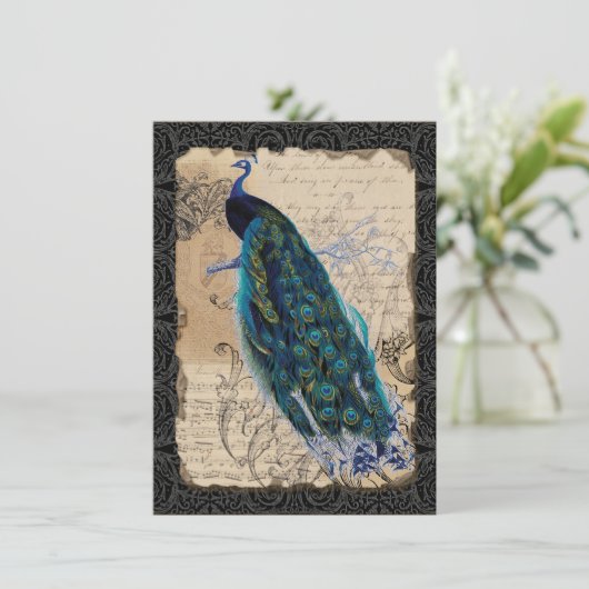 5x7古代ピーコックヴィンテージウェディング招待状 招待状 (スタンド正面)