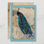 5x7古代ピーコックヴィンテージウェディング招待状 招待状 (正面/裏面)