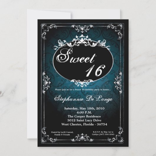 5x7吊り下げ式のブローチの菓子16の誕生日の招待状 招待状 (正面)