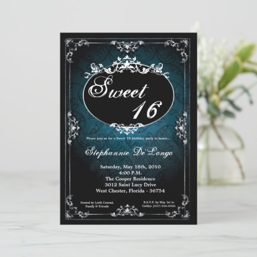 5x7吊り下げ式のブローチの菓子16の誕生日の招待状 招待状 (スタンド正面)