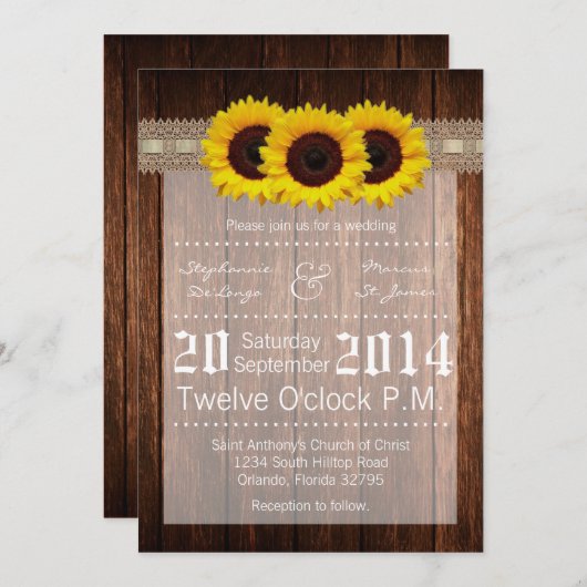 5x7国のヒマワリの木製のレースの結婚式招待状 招待状 (正面/裏面)