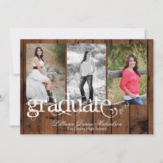 5x7国の素朴な納屋の木製の年長の発表 案内状 (正面)