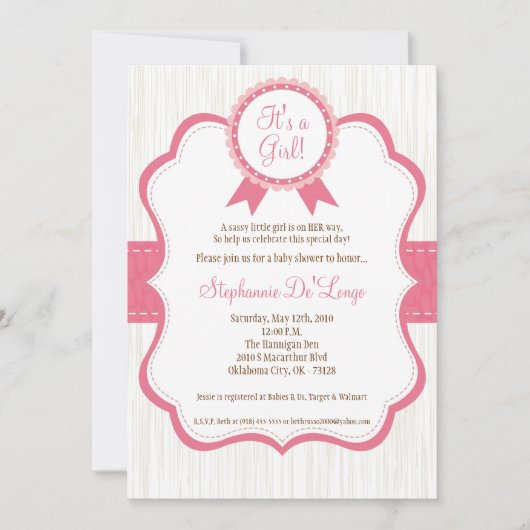 5x7女の子のピンクそれは女の子のベビーシャワーの招待状です 招待状 (正面)