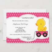 5x7女の子のピンクの水玉模様のアヒルのベビーシャワーの招待状 招待状 (正面)