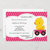 5x7女の子のピンクの水玉模様のアヒルのベビーシャワーの招待状 招待状 (正面/裏面)