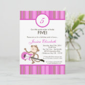5x7女の子のロッカー猿の誕生日のパーティの招待状 招待状 (スタンド正面)
