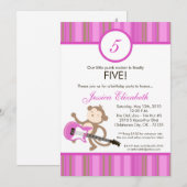 5x7女の子のロッカー猿の誕生日のパーティの招待状 招待状 (正面/裏面)