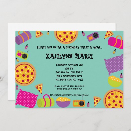 5x7女の子の眠りのMakeoveの誕生日のパーティの招待状 招待状 (正面/裏面)