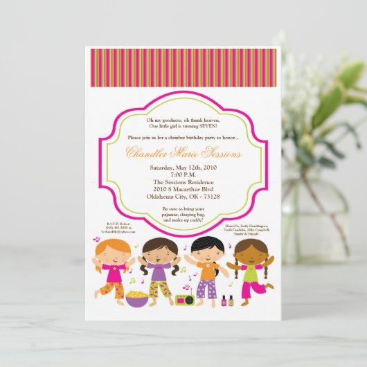 5x7女の子の眠りは誕生日のパーティの招待状を構成します 招待状 (スタンド正面)